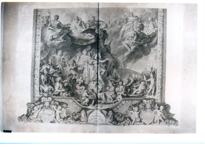 APOTEOSI DI LUIGI XIV (stampa) di Lebrun Charles, Dupuis Nicolas Gabriel, Tardieu Nicolas Henri, Masse Jean Baptiste (sec. XVIII)