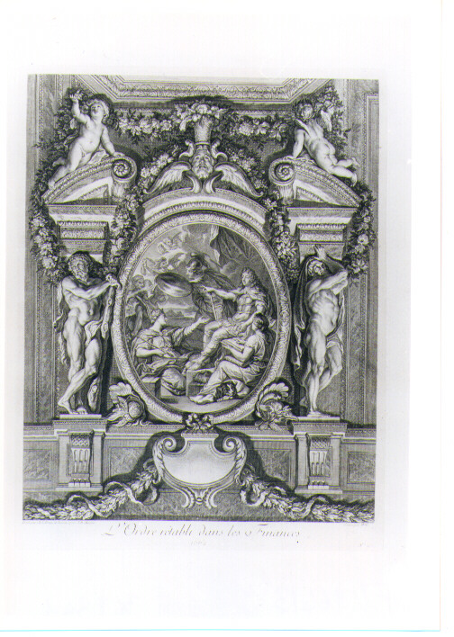 LUIGI XIV METTE ORDINE NELLE FINANZE (stampa) di Lebrun Charles, Wille Johann Georg, Masse Jean Baptiste (sec. XVIII)