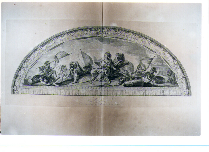ALLEGORIA DELLA SPAGNA (stampa) di Lebrun Charles, Dupuis Charles, Masse Jean Baptiste (sec. XVIII)