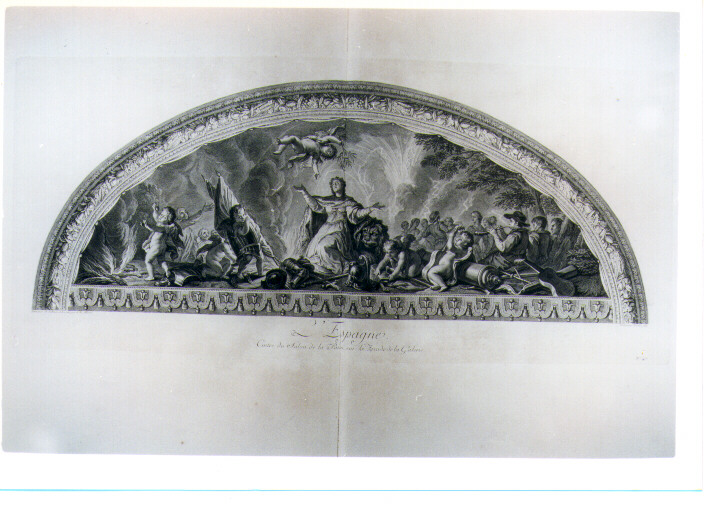 ALLEGORIA DELLA SPAGNA (stampa) di Lebrun Charles, Tardieu Jacques Nicolas, Masse Jean Baptiste (sec. XVIII)