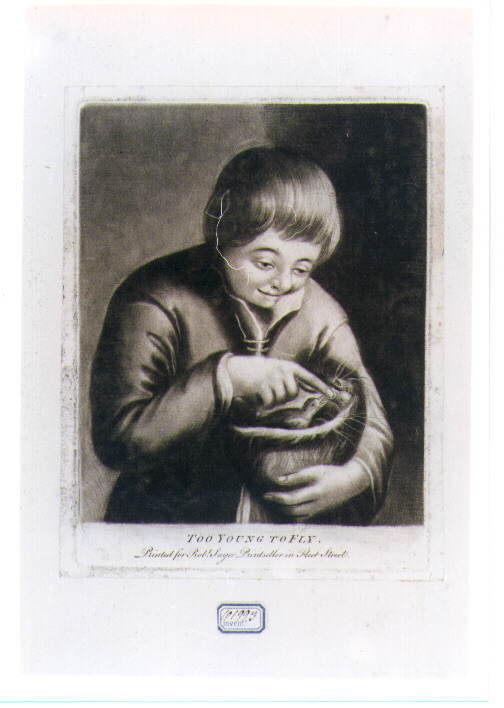 BAMBINO CON NIDO DI RONDINI (stampa controfondata) di Sayer Robert (CERCHIA) (sec. XVIII)