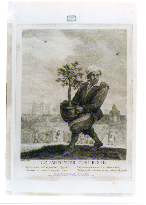 GIARDINIERE (stampa controfondata) di Teniers David il Giovane, Levasseur Jean Charles (seconda metà sec. XVIII)