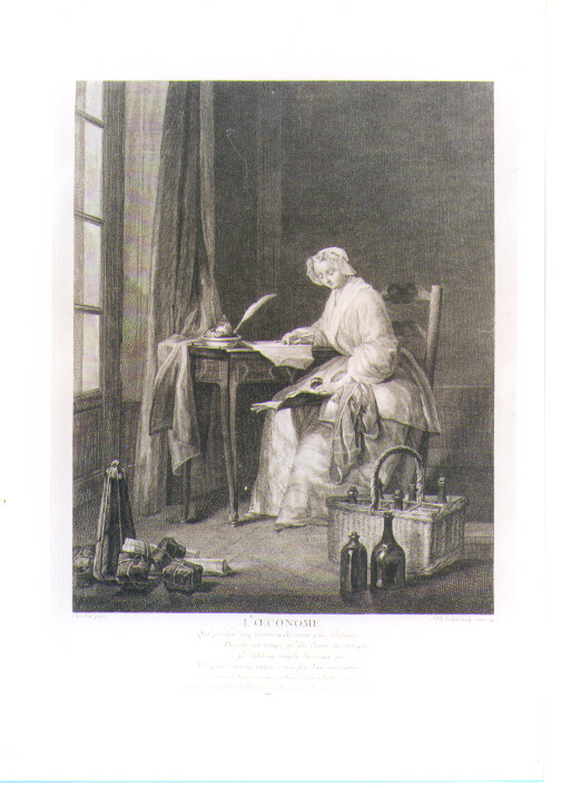 SCENA DI GENERE (stampa controfondata) di Chardin Jean Siméon, Le Bas Jacques Philippe (sec. XVIII)