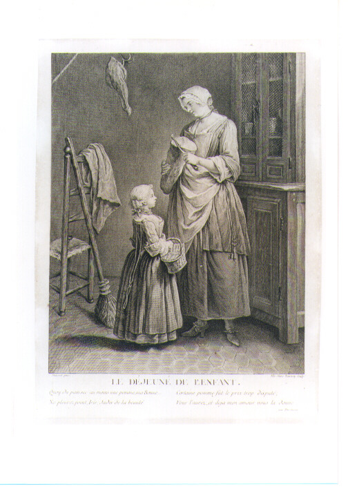INTERNO DOMESTICO CON FIGURE (stampa controfondata smarginata) di Tournay Elisabeth Claire (seconda metà sec. XVIII)
