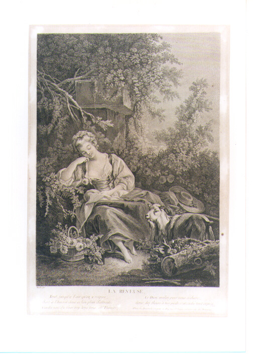 FIGURA FEMMINILE CON CAPRA (stampa controfondata) di Boucher Francois, Beauvarlet Jacques Firmin (seconda metà sec. XVIII)