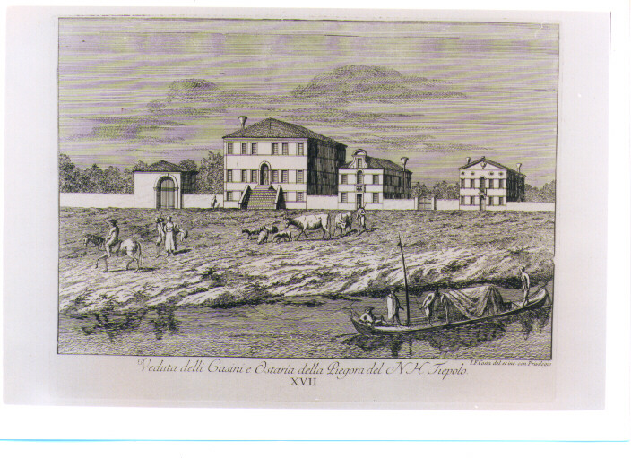 VEDUTA DEI CASINI E DELL'OSTERIA DELLA PIEGORA DEL TIEPOLO (stampa) di Costa Giovanni Francesco (sec. XVIII)