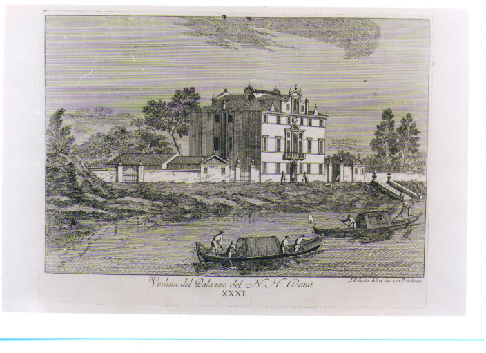 VEDUTA DEL PALAZZO DONA' (stampa) di Costa Giovanni Francesco (sec. XVIII)