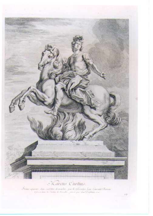 RITRATTO EQUESTRE DI MARCO CURZIO (stampa) di Desplaces Louis (sec. XVIII)