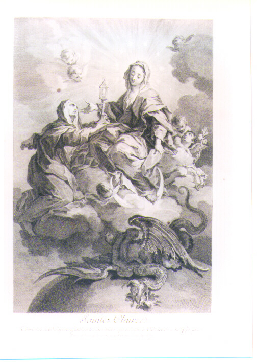 MADONNA IMMACOLATA E SANTA CHIARA (stampa) di Gaulli Giovanni Battista detto Baciccio, Desplaces Louis (sec. XVIII)