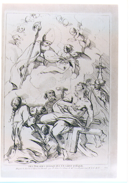 AMMALATI INVOCANO UN SANTO VESCOVO (stampa) di Brandi Giacinto, De Caylus Anne Claude Philippe (sec. XVIII)