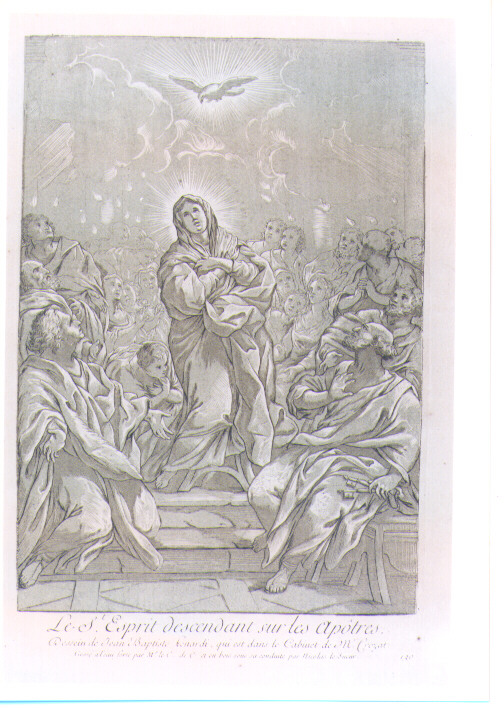PENTECOSTE (stampa colorata a mano) di Lenardi Giovanni Battista, De Caylus Anne Claude Philippe, Lesueur Nicolas (sec. XVIII)