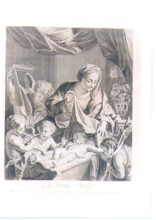 MADONNA CON BAMBINO SAN GIOVANNINO E ANGELI (stampa) di Trevisani Francesco, Pigné Nicolas (sec. XVIII)