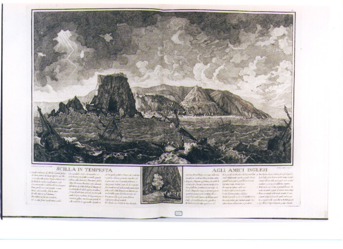 VEDUTA DI SCILLA IN TEMPESTA (stampa) di Bovi Mariano (sec. XVIII)