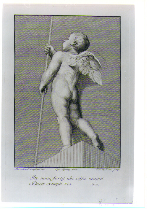 PUTTO ALATO CON ASTA (stampa) di Franceschini Marcantonio, Vanni Violanta, Lorenzi Lorenzo (sec. XVIII)