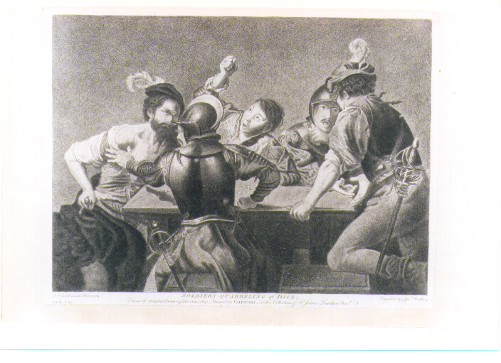 GIOCO DI DADI (stampa controfondata smarginata) di Valentin de Boulogne, Baillie William (sec. XVIII)