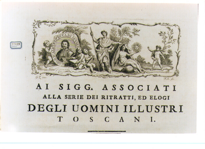 ALLEGORIA DELLA NOBILTA' DI CARLO D'ALBERTO DUCA DI LUYNES (stampa) di Zocchi Giuseppe, Allegrini Francesco (sec. XVIII)