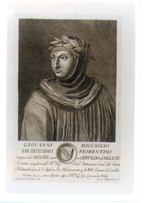 RITRATTO DI GIOVANNI BOCCACCIO (stampa) di Allegrini Francesco, Traballesi Giuliano (sec. XVIII)