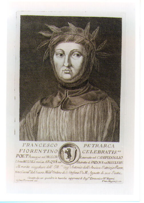 RITRATTO DI FRANCESCO PETRARCA (stampa) di Allegrini Francesco, Fioravanti Cosimo (sec. XVIII)