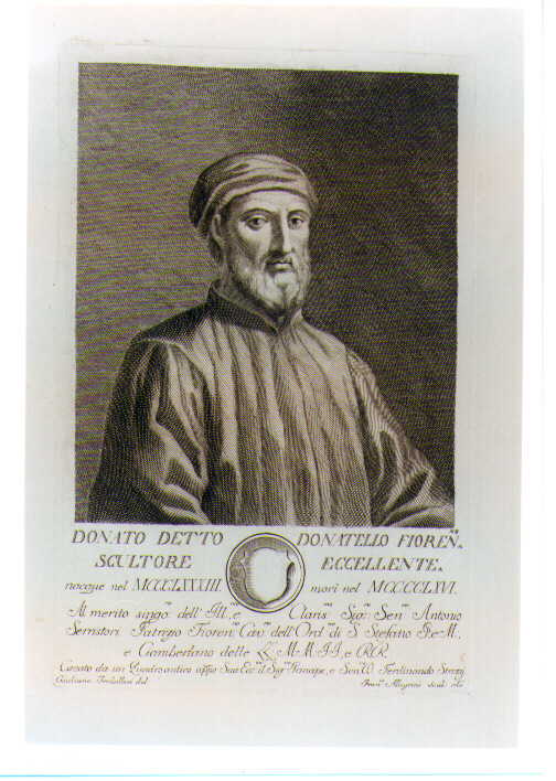 RITRATTO DI DONATELLO (stampa) di Allegrini Francesco, Traballesi Giuliano (sec. XVIII)