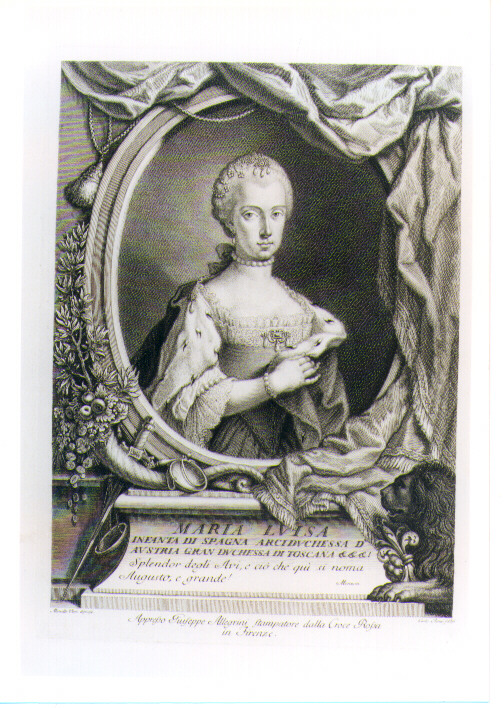 RITRATTO DI MARIA LUISA GRANDUCHESSA DI TOSCANA (stampa) di Vieri Marcello, Faucci Carlo (sec. XVIII)