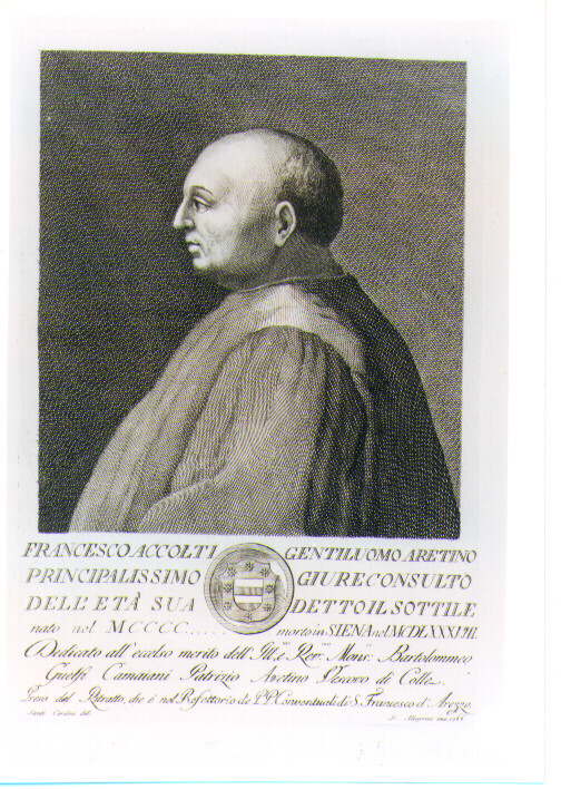 RITRATTO DI FRANCESCO ACCOLTI (stampa) di Allegrini Francesco, Cardini Santi (sec. XVIII)