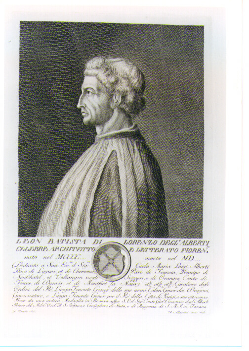 RITRATTO DI LEON BATTISTA ALBERTI (stampa) di Allegrini Francesco, Zocchi Giuseppe (sec. XVIII)