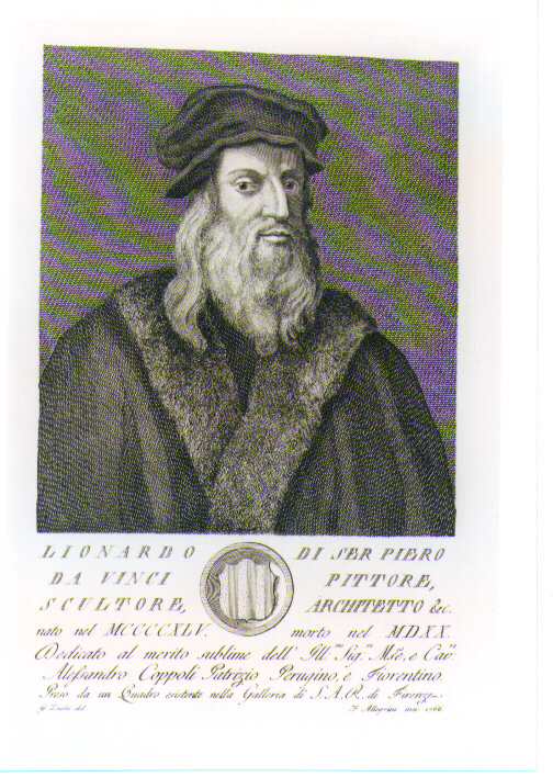 RITRATTO DI LEONARDO DA VINCI (stampa) di Allegrini Francesco, Zocchi Giuseppe (sec. XVIII)