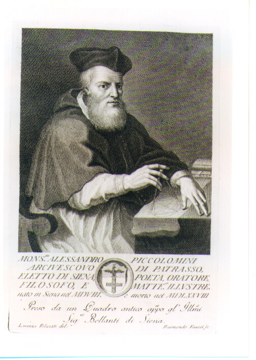 RITRATTO DI ALESSANDRO PICCOLOMINI (stampa) di Faucci Raimondo, Feliciati Lorenzo (sec. XVIII)