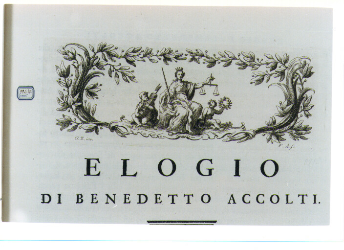 ALLEGORIA DELLA GIUSTIZIA TRA LA PACE E LA GUERRA (stampa) di Zocchi Giuseppe, Allegrini Francesco (sec. XVIII)