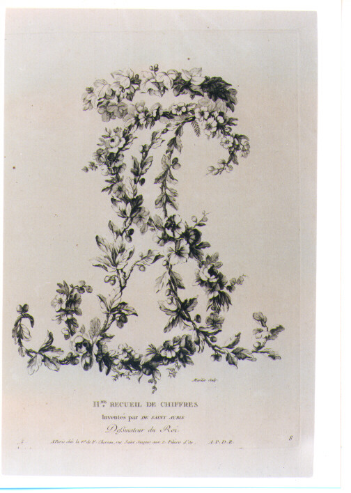 MONOGRAMMA A, S CON MOTIVI FLOREALI (stampa) di De Saint Aubin Charles Germain, Marillier Clement Pierre (sec. XVIII)