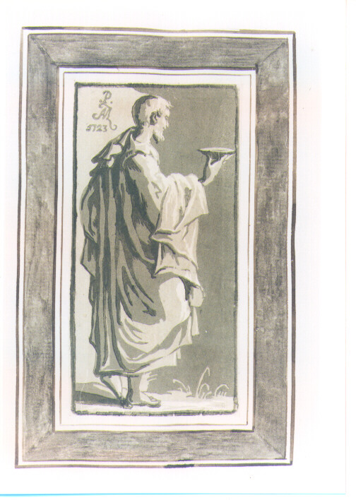FIGURA MASCHILE DI PROFILO CON SCODELLA (stampa a colori) di Mazzola Francesco detto Parmigianino, Zanetti Anton Maria (sec. XVIII)