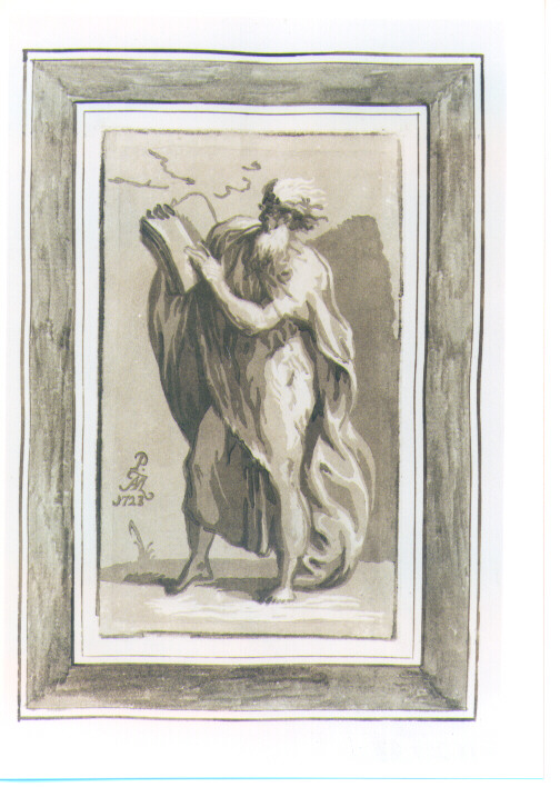 FIGURA MASCHILE DI ANZIANO CON LIBRO (stampa a colori) di Zanetti Anton Maria, Mazzola Francesco detto Parmigianino (sec. XVIII)