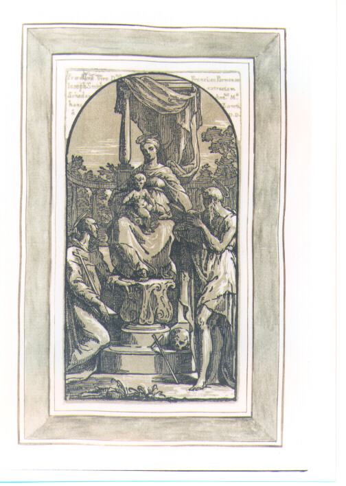 MADONNA CON BAMBINO IN TRONO CON SAN GIROLAMO E SAN FRANCESCO (stampa a colori) di Mazzola Francesco detto Parmigianino, Zanetti Anton Maria (sec. XVIII)