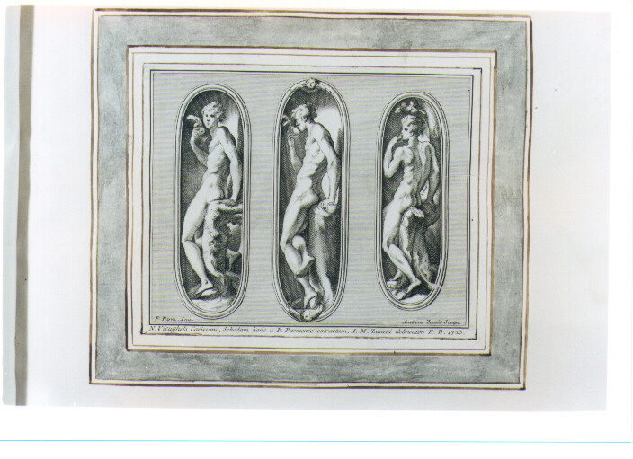 TRE OVALI CON ADAMO (stampa) di Mazzola Francesco detto Parmigianino, Zanetti Anton Maria, Zucchi Andrea (sec. XVIII)