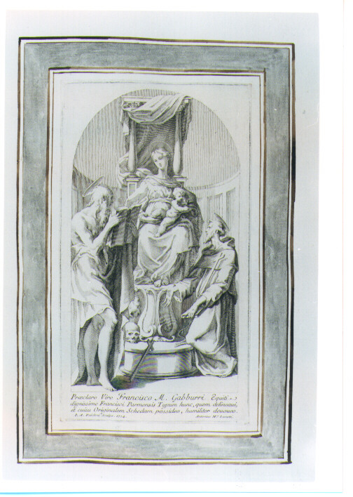 MADONNA CON BAMBINO IN TRONO CON SAN GIROLAMO E SAN FRANCESCO (stampa) di Mazzola Francesco detto Parmigianino, Faldoni Giovanni Antonio (sec. XVIII)