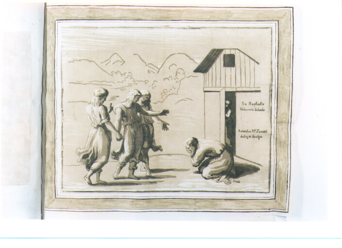 ABRAMO E I TRE ANGELI (stampa a colori) di Sanzio Raffaello detto Raffaello, Zanetti Anton Maria (sec. XVIII)
