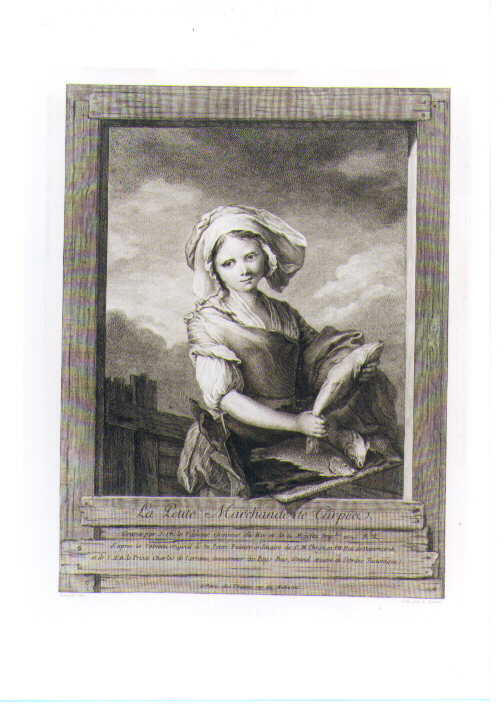 PICCOLA VENDITRICE DI CARPE (stampa controfondata) di Peters, Levasseur Jean Charles (secc. XVIII/ XIX)