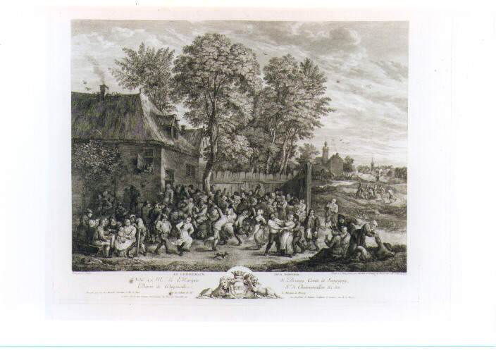 FESTA DI NOZZE (stampa controfondata smarginata) di Teniers David il Giovane, Martiny, Le Bas Jacques Philippe (sec. XVIII)