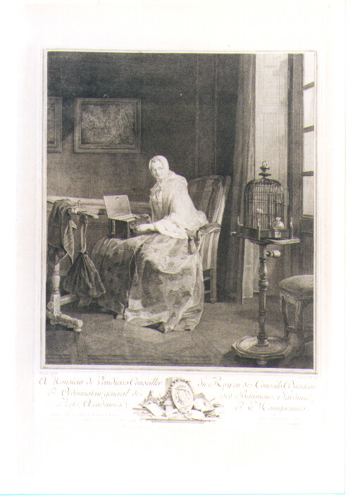 FIGURA FEMMINILE CON CARILLON (stampa) di Chardin Jean Siméon, Cars Laurent (sec. XVIII)