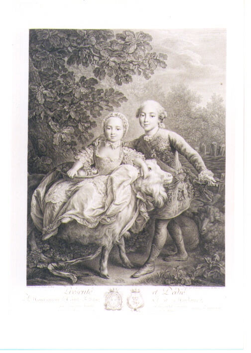 RITRATTO DI DUE FANCIULLI TRA GLI AGNELLI (stampa) di Drouais, Beauvarlet Jacques Firmin (sec. XVIII)