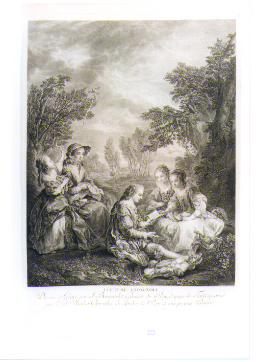 SCENA GALANTE (stampa smarginata) di Van Loo Charles-Andrè detto Carle, Beauvarlet Jacques Firmin (sec. XVIII)