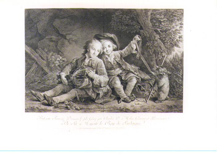 RITRATTO DI DUE FANCIULLI (stampa controfondata) di Drouais François Hubert, Melini Carlo Domenico (sec. XVIII)