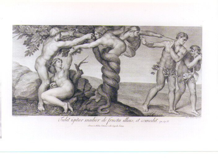 PECCATO ORIGINALE E CACCIATA DI ADAMO ED EVA DAL PARADISO TERRESTRE (stampa) di Buonarroti Michelangelo, Capellan Antonio (sec. XVIII)