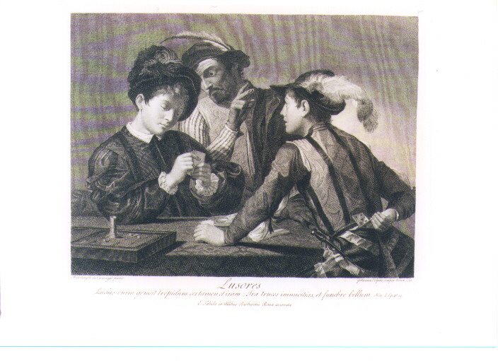GIOCATORI DI CARTE (stampa) di Merisi Michelangelo detto Caravaggio, Volpato Giovanni (sec. XVIII)