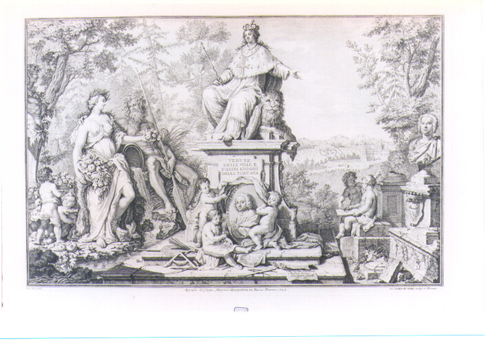 ALLEGORIA DEL GRANDUCATO DI TOSCANA (stampa) di Zocchi Giuseppe, Seutter Johann Gottfried (sec. XVIII)