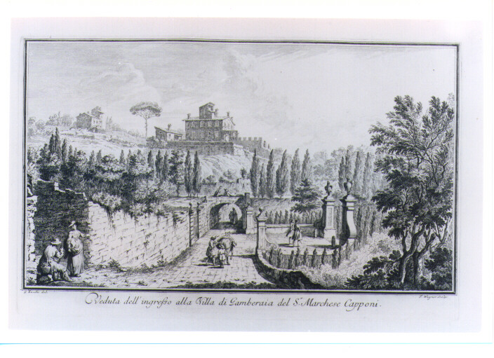 VEDUTA DELL'INGRESSO DELLA VILLA DI GAMBERAIA (stampa) di Wagner Joseph, Zocchi Giuseppe (sec. XVIII)