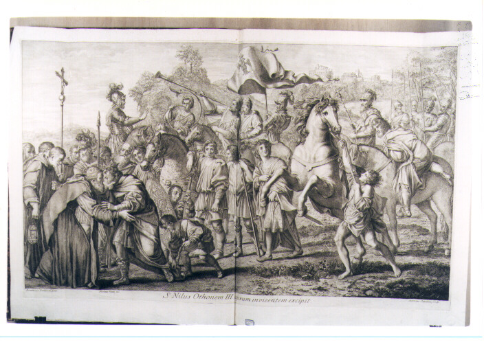 SAN NILO ACCOGLIE OTTONE III (stampa) di Zampieri Domenico detto Domenichino, Capellan Antonio, Vanni Niccolò (sec. XVIII)