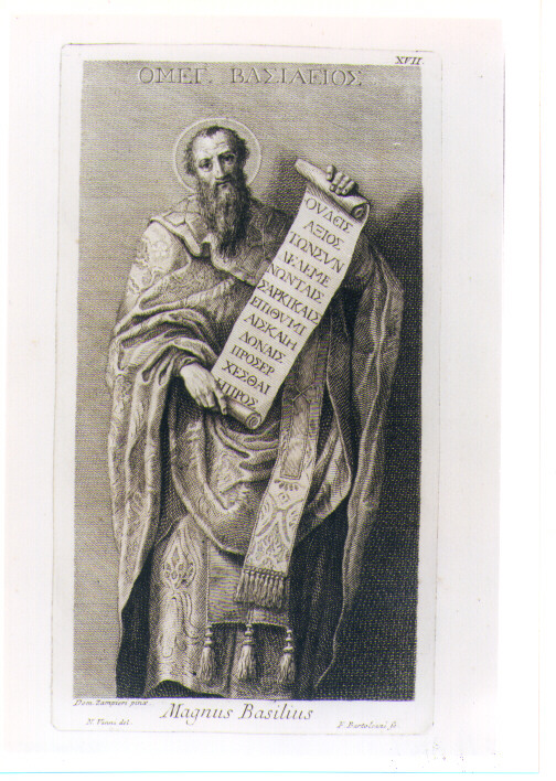 SAN BASILIO MAGNO (stampa) di Zampieri Domenico detto Domenichino, Bartolozzi Francesco, Vanni Niccolò (sec. XVIII)