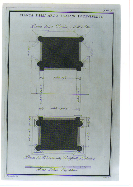 PIANTA DELL'ARCO DI TRAJANO A BENEVENTO (stampa) di Piermarini Giuseppe, Nolli Carlo (sec. XVIII)