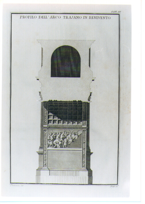 SEZIONE DELL'ARCO DI TRAJANO A BENEVENTO (stampa) di Nolli Carlo, Piermarini Giuseppe (sec. XVIII)